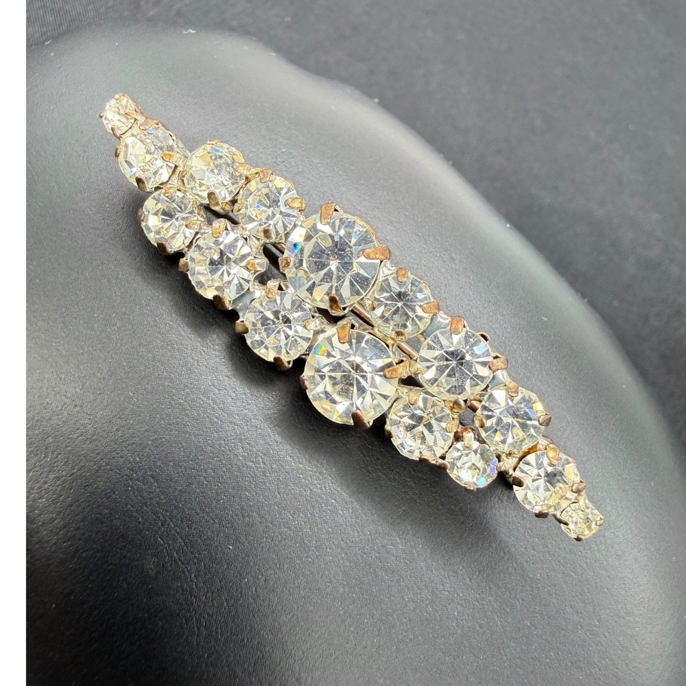 Vintage Sparkly Rhinestone Bar Brooch Clear Crystal Round Cut Bar Pin Gift Boxed